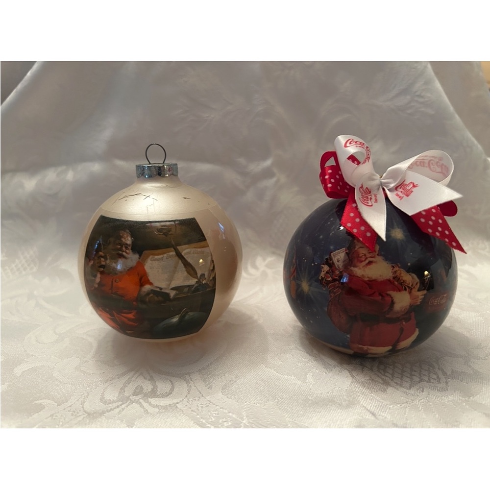 Coca Cola Santa Ornaments in Cream and Blue